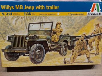  Italeri (314): Willys jeep met aanhangwagen en soldaten om  beschikbaar voor biedingen