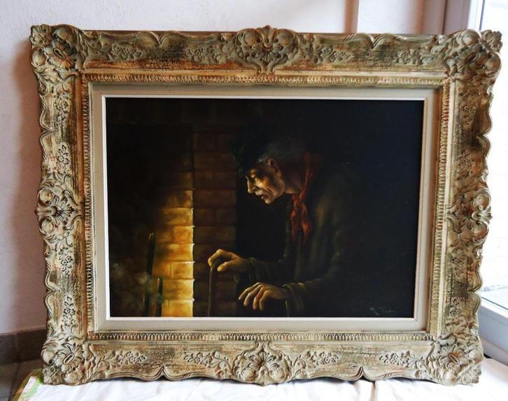 Peinture Antique Huile sur toile Signée 95x75 👀😍🤗🎁👌, Antiquités & Art, Art | Peinture | Classique, Enlèvement ou Envoi