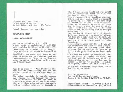 DP Priester Louis Govaerts, Verzamelen, Bidprentjes en Rouwkaarten, Bidprentje, Verzenden