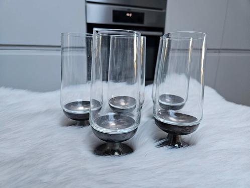 6 hoge, vintage glazen op zilveren voet - BREVET, Huis en Inrichting, Woonaccessoires | Kandelaars en Kaarsen, Zo goed als nieuw