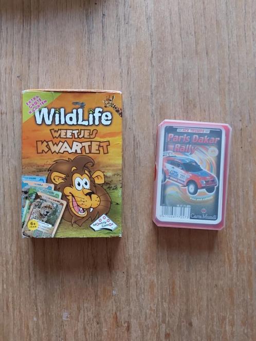 Wildlife weetjes kwartet en Paris Dakar Rally kwartet, Collections, Cartes à jouer, Jokers & Jeux des sept familles, Utilisé, Enlèvement ou Envoi