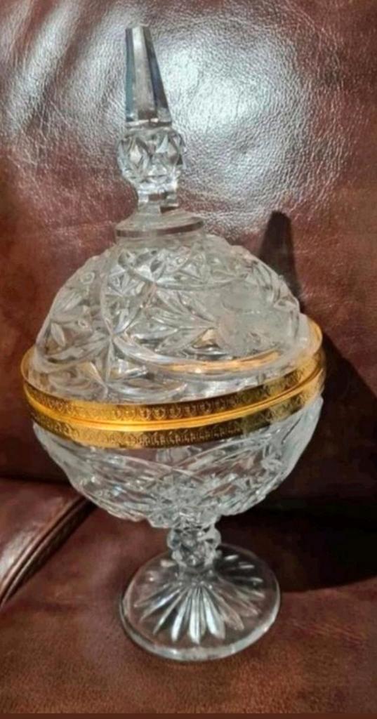 Antieke Kristallen Bonbonnière met Gouden Rand, Antiek en Kunst, Antiek | Glaswerk en Kristal, Ophalen of Verzenden