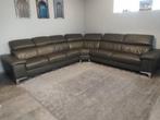 Grijze leren hoekbank (7 zitplaatsen), Ophalen, Gebruikt, Overige maten, 150 tot 200 cm