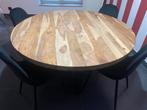 Eettafel houten blad & 4 stoelen, Huis en Inrichting, Ophalen, Rond, Zo goed als nieuw, Modern