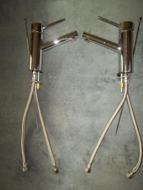 Twee lavabo-/wastafelkranen met ‘waste’ afvoer - Merk Fonte, Doe-het-zelf en Bouw, Sanitair, Chroom, Ophalen