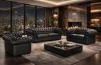 Ensemble x 3 canapés Chesterfield noir Neufs, sous emballage, Huis en Inrichting, Zetels | Zetels, Minder dan 75 cm, Nieuw, Hout