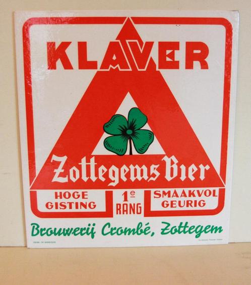 Zeldzaam Reclamebord Klaver Bier / Brouwerij Crombé Zottegem, Verzamelen, Biermerken, Zo goed als nieuw, Reclamebord, Plaat of Schild