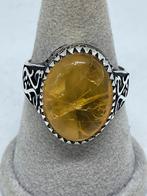 Zilveren Herenring met Echte Barnsteen/Amber - Maat 30, Bijoux, Sacs & Beauté, Bagues, Neuf, Avec pierre précieuse, Homme, Argent