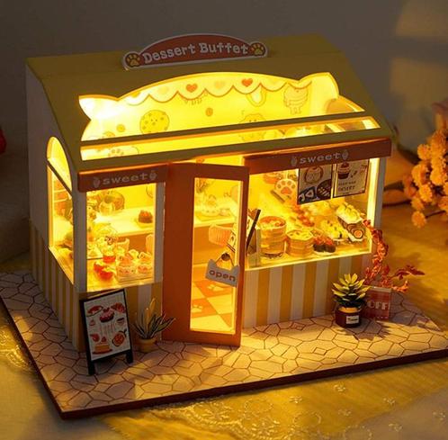 DIY DESSERT BUFFET miniatuurhuisje hout/verlichting NIEUW 🍰, Hobby en Vrije tijd, Modelbouw | Overige, Nieuw, Ophalen