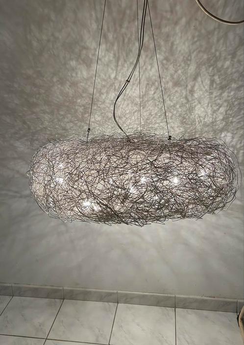 Vintage design hanglamp staal, Huis en Inrichting, Lampen | Hanglampen, Gebruikt, 75 cm of meer, Metaal, Ophalen of Verzenden