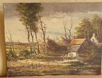 Mooi schilderij op doek W. Hoesen,  landelijk tafereel, Antiek en Kunst, Ophalen of Verzenden