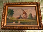 Retro vintage oud schilderij met molen, gesigneerd Abeele, Antiek en Kunst, Ophalen of Verzenden