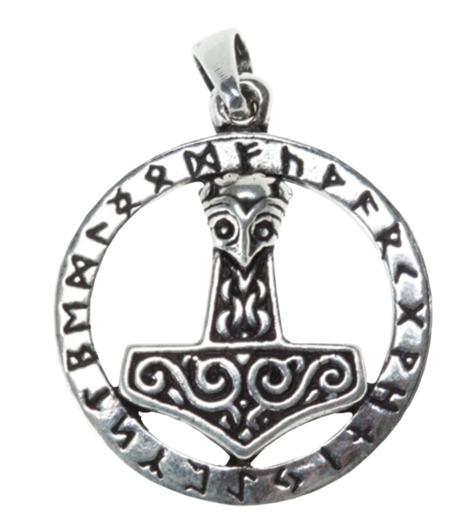 Pendentif « Le marteau de Thor dans un cercle runique », Neuf, Croix ou Symbole, Argent, Argent