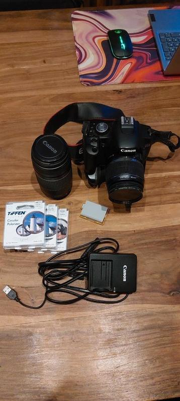 canon eos 500d + 2 lenzen, batterij grip, 2x sd kaart beschikbaar voor biedingen