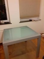 Stijlvolle, praktische tafel - veiligheidsglas en aluminium, Huis en Inrichting, Tafels | Eettafels, Ophalen, 50 tot 100 cm, Vierkant