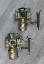 Paar carbide fietslampen, gemonteerd als wandlamp, Ophalen of Verzenden