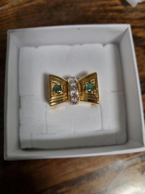 9k goud ring net smaragdenen diamanten, Antiek en Kunst, Antiek | Zilver en Goud, Goud, Zilver, Ophalen of Verzenden