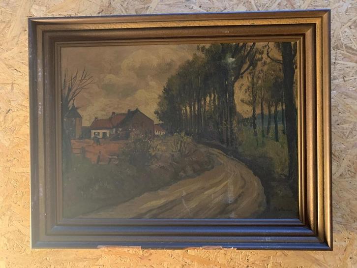 Vintage  landelijke op doek schilderij, Antiek en Kunst, Kunst | Schilderijen | Klassiek, Ophalen of Verzenden