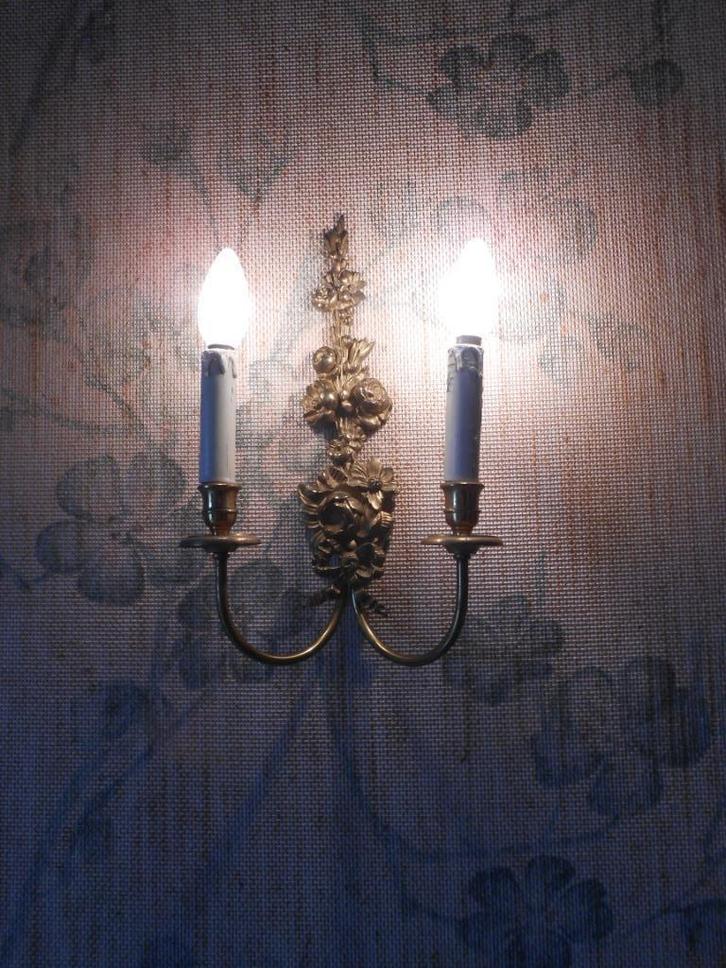 MASSIEF GOUDKLEURIGE MUURLAMPEN 2 STUKS, Antiek en Kunst, Antiek | Verlichting, Ophalen