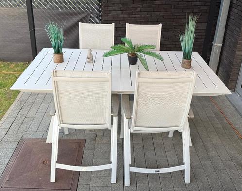 Uittrekbaar tuintafel met 6 stoelen(inklapbaar), Tuin en Terras, Tuintafels, Zo goed als nieuw, Vierkant, Aluminium, Ophalen