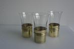 3 vintage glazen in koperen houder, Ophalen of Verzenden, Koper