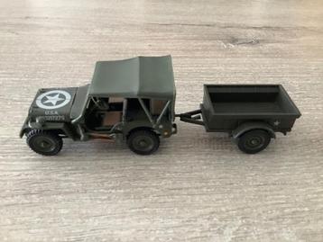 Jeep militaire miniature avec remorque (échelle 1/43), Enlèvement ou Envoi, Utilisé, Voiture, Solido