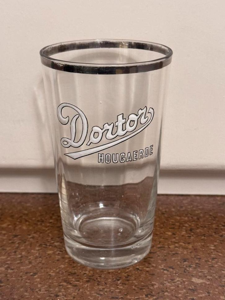 Antiek oud bierlas emaille tekst Dortor Hougaerde, Collections, Marques de bière, Comme neuf, Verre ou Verres, Enlèvement