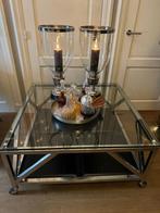 Eichholtz tafel Prado salontafel - Aluminium Leder, Ophalen, Glas, Vierkant, Zo goed als nieuw
