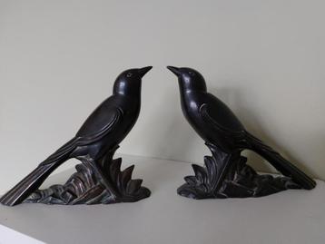 2 magnifiques oiseaux Art Déco en zamak et zamac, bibliothèq