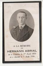 Décès Hermann ABRIAL Châtelet 1919 -1936 (photo), Envoi, Image pieuse