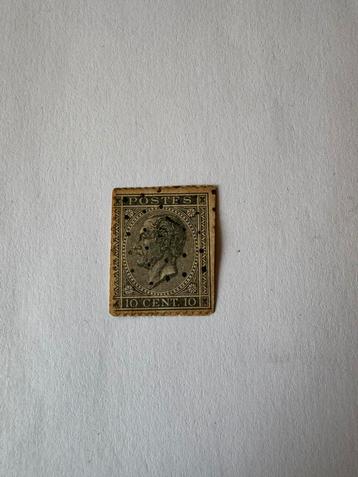 Oude postzegel België 10 zwart Leopold I ongeperforeerd 1858 beschikbaar voor biedingen