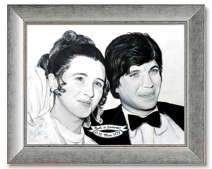 Paola en Domenico (Bruiloft 1972) Schilderij, Antiek en Kunst, Kunst | Schilderijen | Modern, Ophalen