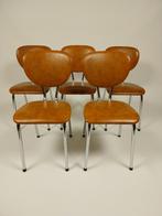 5 x Vintage Stoelen in Skai Leer, Jaren 70 - 80, Huis en Inrichting, Ophalen, Gebruikt, Bruin, Vintage