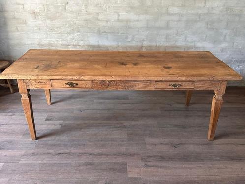 Authentieke boerentafel - 238 x 93 cm + 80 cm hoog / 2 lades, Huis en Inrichting, Tafels | Eettafels, Gebruikt, 50 tot 100 cm