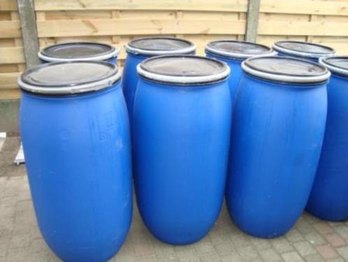 Blauwe vaten,tonnen van 160 L met deksel en klemring, Tuin en Terras, Regentonnen, Zo goed als nieuw, Kunststof, 150 liter of meer