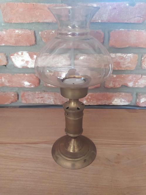 Kaarsenhouder in messing en glas, Antiek en Kunst, Antiek | Verlichting, Ophalen of Verzenden