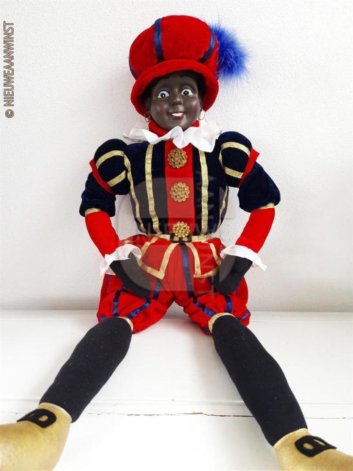 Authentieke V&D etalage zwarte Piet pop - 85cm, rood/blauw, Diversen, Sinterklaas, Verzenden