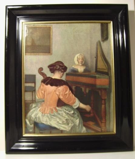 KLASSIEK : Muzikale scène met 2 dames  Papierdruk op paneel., Antiek en Kunst, Kunst | Schilderijen | Klassiek, Ophalen