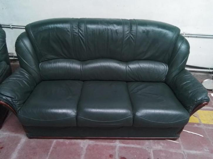 salon, Huis en Inrichting, Zetels | Complete zithoeken, Gebruikt, Hout, Leer, Ophalen