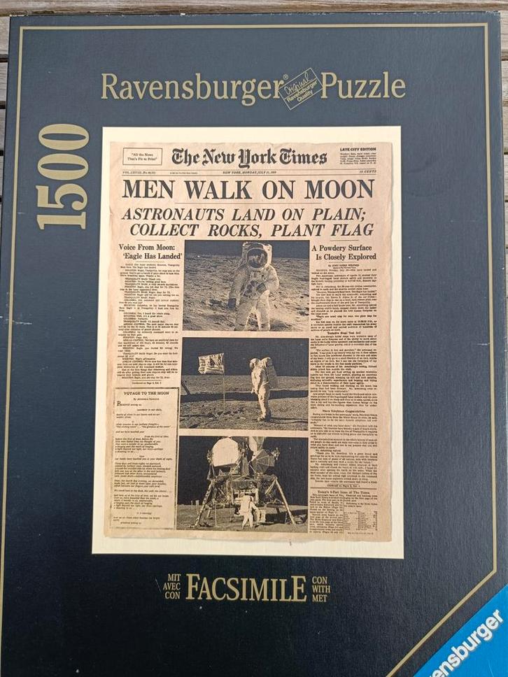 Vintage legpuzzel The New York Times Men walk on moon 1993, Hobby en Vrije tijd, Denksport en Puzzels, Zo goed als nieuw, Legpuzzel
