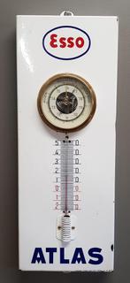 Esso emaille thermometer barometer, Verzamelen, Reclamebord, Gebruikt, Ophalen of Verzenden