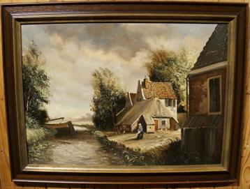 Hollands landschap Boerderij olieverf Willem Kroon  schilder beschikbaar voor biedingen