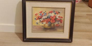 Schilderij van vaas met bloemen geschilderd door C. Sterckx beschikbaar voor biedingen