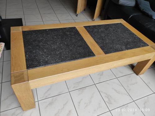 Eiken salontafel met blauwe steen, Huis en Inrichting, Tafels | Salontafels, Gebruikt, Minder dan 50 cm, 50 tot 100 cm, 100 tot 150 cm