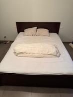 Ikea Malm bed (incl matras, 2 kussens en donsdeken), Ophalen, Gebruikt, Bruin, Tweepersoons