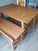 Table en bois avec rallonge + banc +2 chaises, Maison & Meubles, Tables | Tables à manger, Enlèvement, Utilisé