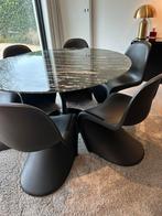 Ronde eettafel van zwart glas met marmereffect, Huis en Inrichting, Tafels | Eettafels, Ophalen, Zo goed als nieuw, Glas