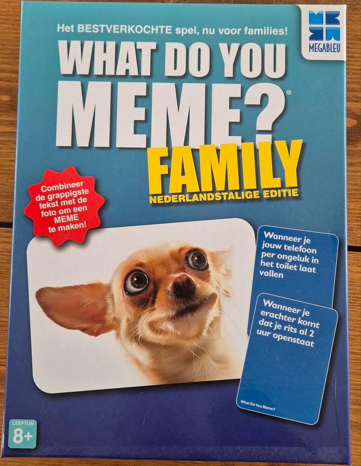 What do you MEME? Family editie - Nederlandstalig, Hobby en Vrije tijd, Gezelschapsspellen | Kaartspellen, Zo goed als nieuw, Ophalen