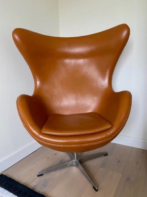 Egg Chair Cognac Leer, Huis en Inrichting, Zetels | Zetels en Chaises Longues, Zo goed als nieuw, Eenpersoons, Minder dan 150 cm