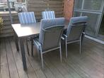 Tuintafel met 4 stoelen te koop, Tuin en Terras, Tuintafels, Ophalen, Gebruikt, Rechthoekig, Aluminium